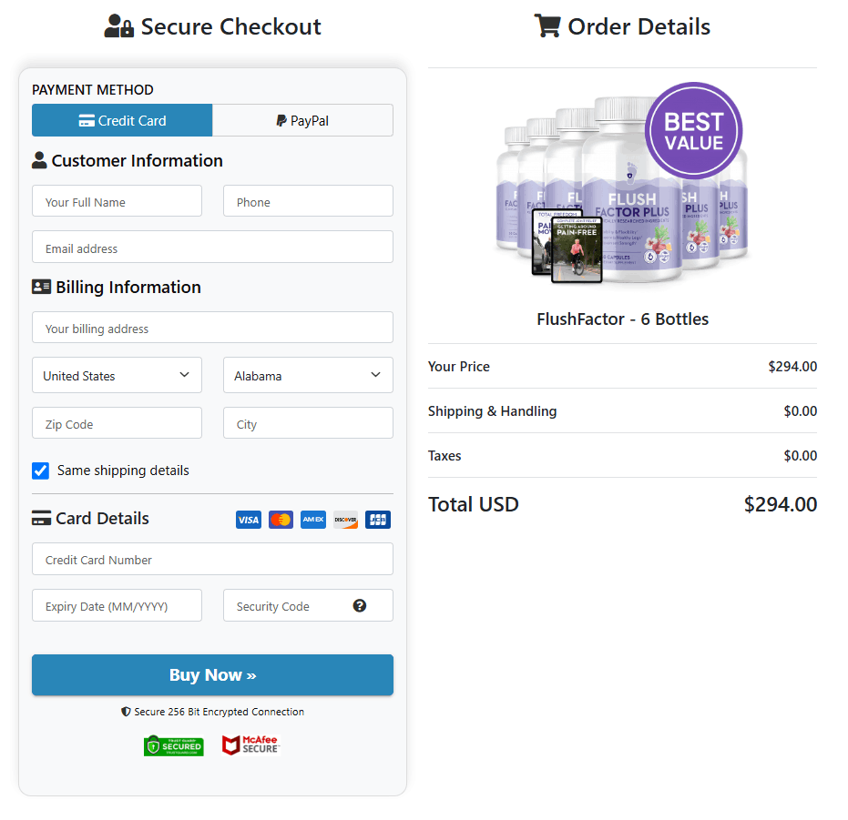 Flush Factor Plus Secure Order Form